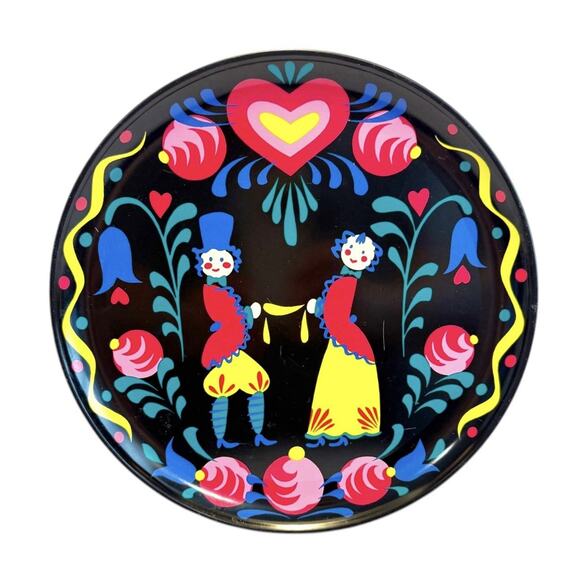 VINTAGE MCM Pennsylvania Dutch German Tolware Folk Art Hand Painted Metal Plate - Picture 1 of 11